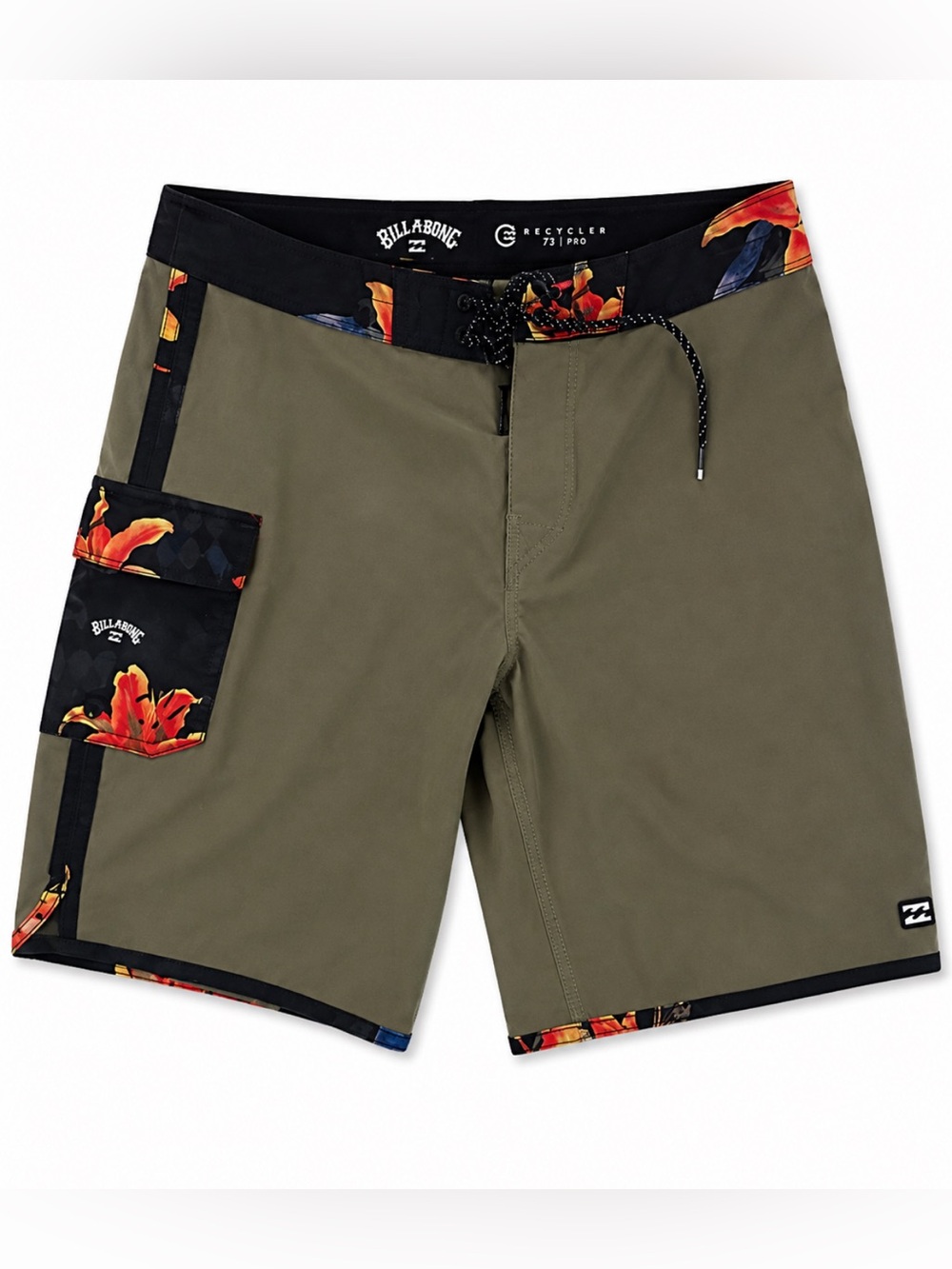 Billabong Olive Boardshorts with Black Floral Trim
